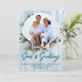 Zeeen en groeten Kustafel Seashell Foto Feestdagenkaart (Staand voorkant)