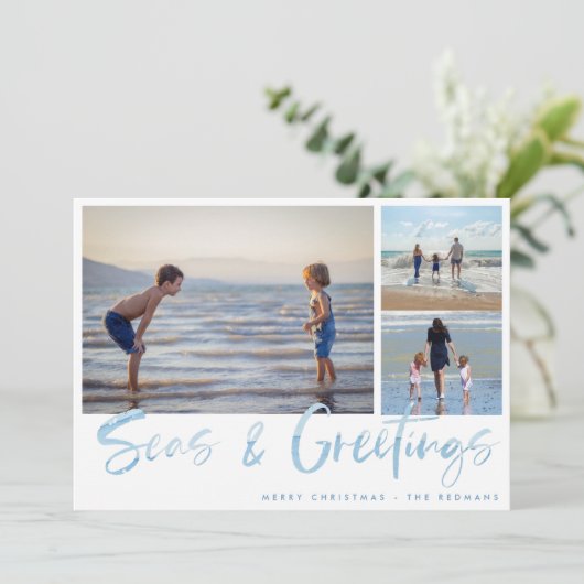 Zeeen en groeten Kustfamiliekaart Feestdagenkaart (Staand voorkant)