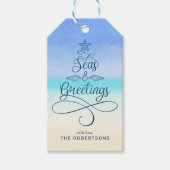 Zeeen en groeten met kerstbalken cadeaulabel (Voorkant)