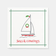 Zeeen en groeten Nautical Holiday Napkin Red Green