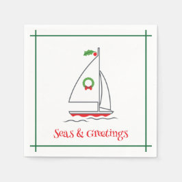 Zeeen en groeten Nautical Holiday Napkin Red Green Servet