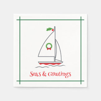 Zeeen en groeten Nautical Holiday Napkin Red Green Servet