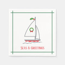 Zeeen en groeten Nautical Holiday Napkin Red Green