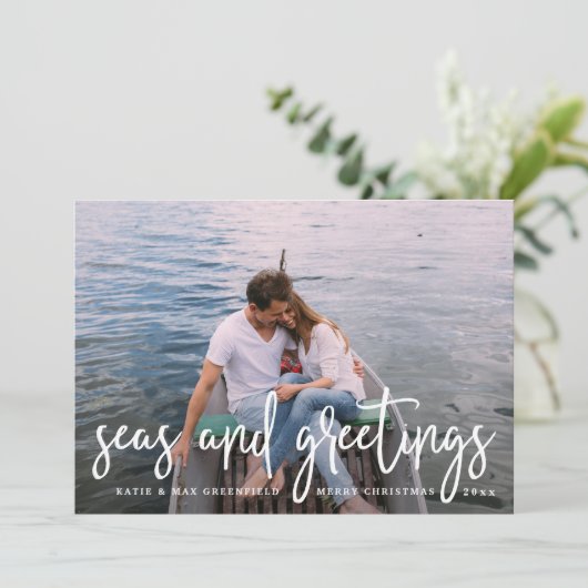 Zeeen en groeten | Nautical Holiday Photo Card Feestdagenkaart (Staand voorkant)