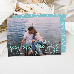 Zeeen en groeten Nautical Holiday Photo Card Feestdagenkaart