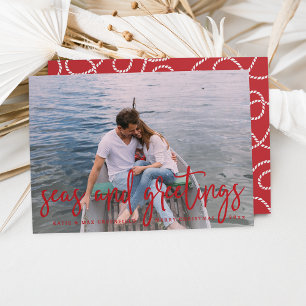 Zeeen en groeten   Nautical Holiday Photo Card Feestdagenkaart