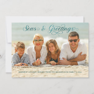 Zeeen en groeten Nautical Holiday Photo Card Feestdagenkaart