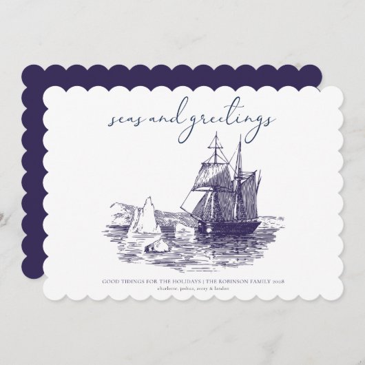 Zeeen en groeten Nautical Minimal Kerstmis Kaart (Voorkant / Achterkant)