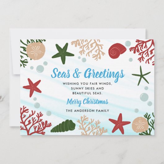 Zeeen en groeten Nautical Ocean Beach Blue Feestdagenkaart (Voorkant)