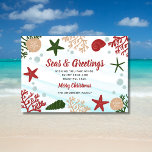 Zeeen en groeten Nautical Ocean Beach Red Feestdagenkaart<br><div class="desc">Stuur vakantie groeten aan familie en vrienden met deze stijlvolle kust vakantie kaart. Ontwerp heeft een onderwater waterverf ontwerp en multi-kleur zeeschelpen samen met uw gepersonaliseerde aangepaste begroeting en naam. Verkrijgbaar in rode,  blauwe of groene design. Design©Rosalind Moore</div>