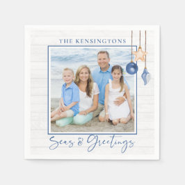 Zeeen en groeten Nautical Seashell Wood Foto Servet