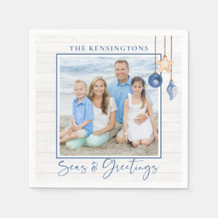 Zeeen en groeten Nautical Seashell Wood Foto Servet