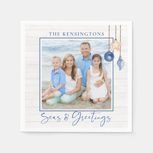 Zeeen en groeten Nautical Seashell Wood Foto Servet (Voorkant)