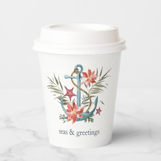 Zeeen en groeten | Nautische kerst Papieren Bekers (Voorkant)
