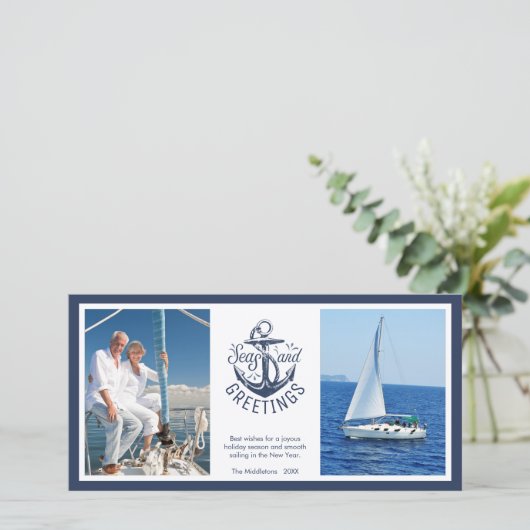 ZEEEN EN GROETEN Nautische Kerstmis Foto Anker Feestdagenkaart (Staand voorkant)