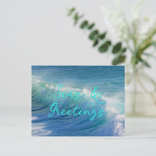 Zeeen en Groeten Ocean Waves Vakantie Briefkaart (Staand voorkant)