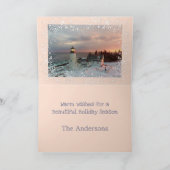 Zeeen en groeten Pink Blush Christmas Lighthouse Feestdagen Kaart (Binnen)