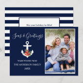 Zeeen en groeten Poinsettia Anchor Foto gestript Feestdagenkaart (Voorkant / Achterkant)