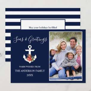 Zeeen en groeten Poinsettia Anchor Foto gestript Feestdagenkaart