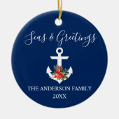 Zeeen en groeten Poinsettia Anchor PHOTO BACK Keramisch Ornament (Voorkant)