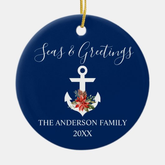 Zeeen en groeten Poinsettia Anchor PHOTO BACK Keramisch Ornament (Voorkant)