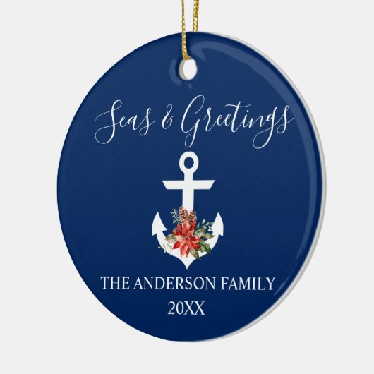 Zeeen en groeten Poinsettia Anchor PHOTO BACK Keramisch Ornament (Links)