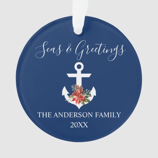 Zeeen en groeten Poinsettia Anchor PHOTO BACK Ornament (voorkant)