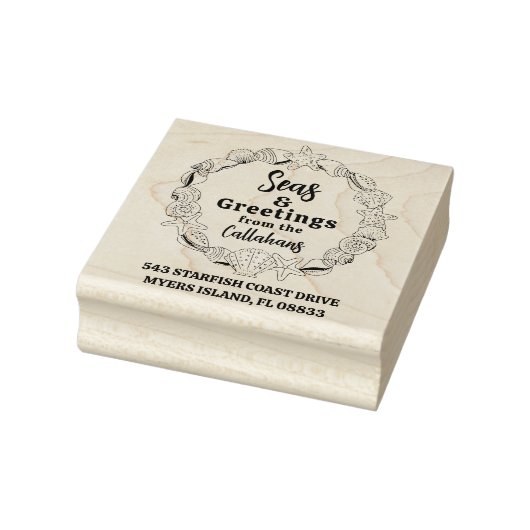 Zeeen en Groeten Retouradres Seashell Krans Rubberstempel (Stempel)