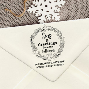 Zeeen en Groeten Retouradres Seashell Krans Rubberstempel