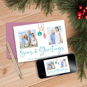 Zeeen en groeten Roze Shell Holiday Foto Feestdagenkaart