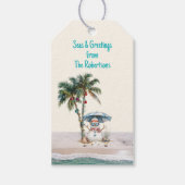 Zeeen en groeten Sand Snowman Christmas Cadeaulabel (Voorkant)