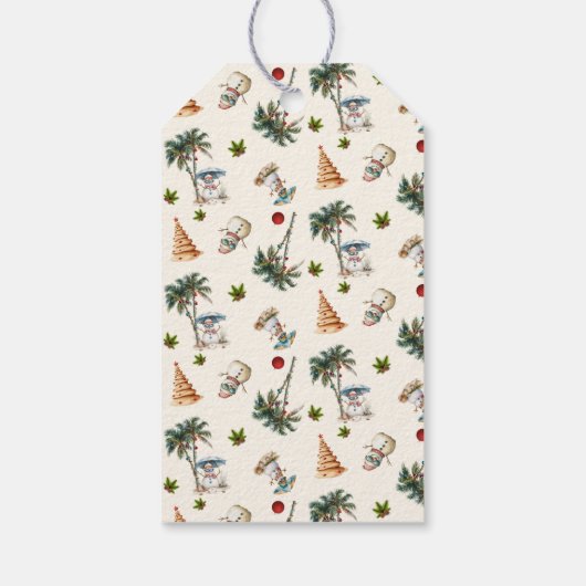 Zeeen en groeten Sand Snowman Christmas Cadeaulabel (Achterkant)