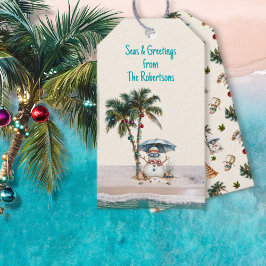 Zeeen en groeten Sand Snowman Christmas Cadeaulabel