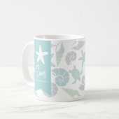 Zeeen en groeten Seashell Coastal Holiday Koffiemok (Voorkant links)