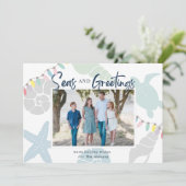 Zeeen en groeten Seashell Holiday Fotokaart Kaart (Staand voorkant)