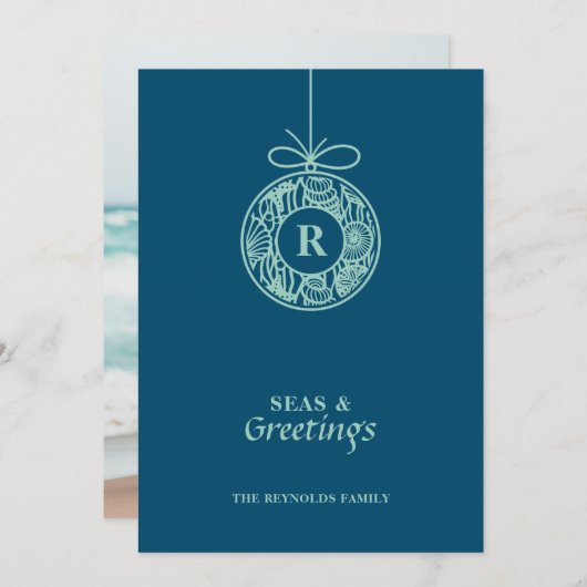 Zeeen en Groeten Seashell Ornament Feestdagenkaart (Voorkant / Achterkant)