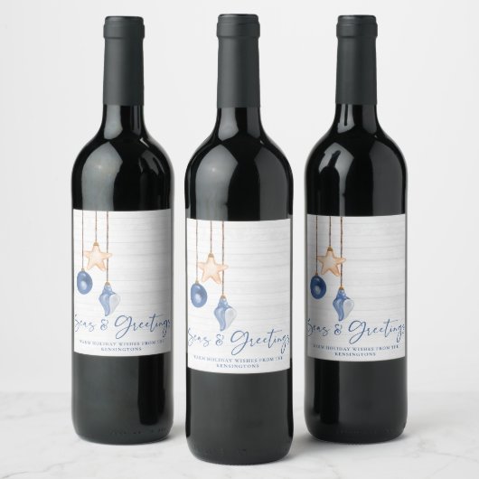 Zeeen en Groeten Seashell Ornament Kusthout Wijn Etiket (Flessen)