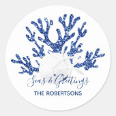 Zeeen en Groeten Strand Kerst Marine Blauw Ronde Sticker (Voorkant)