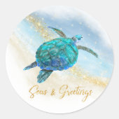 Zeeen en Groeten Strand Zee Schildpad Kust Ronde Sticker (Voorkant)