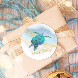 Zeeen en Groeten Strand Zee Schildpad Kust Ronde Sticker