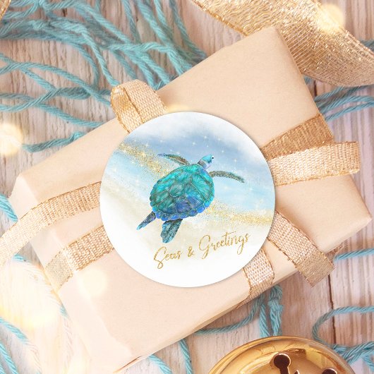 Zeeen en Groeten Strand Zee Schildpad Kust Ronde Sticker