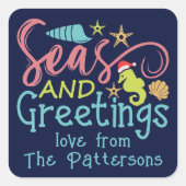 Zeeen en groeten Strand Zomerkerst Vierkante Sticker (Voorkant)