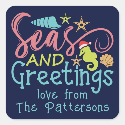 Zeeen en groeten Strand Zomerkerst Vierkante Sticker (Voorkant)
