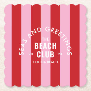 Zeeen en groeten The Beach Club Pink Red Stripe Kartonnen Onderzetters