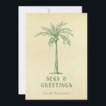 Zeeen en groeten Tropische Palmboom Kerst Feestdagenkaart<br><div class="desc">Stuur dit seizoen uw kerstgroeten met dit moderne vakantieontwerp met elegante typografie en een tropische palmboom met de woorden "Zeeen & Groeten" in saliegroen op een zandbeige achtergrond.</div>