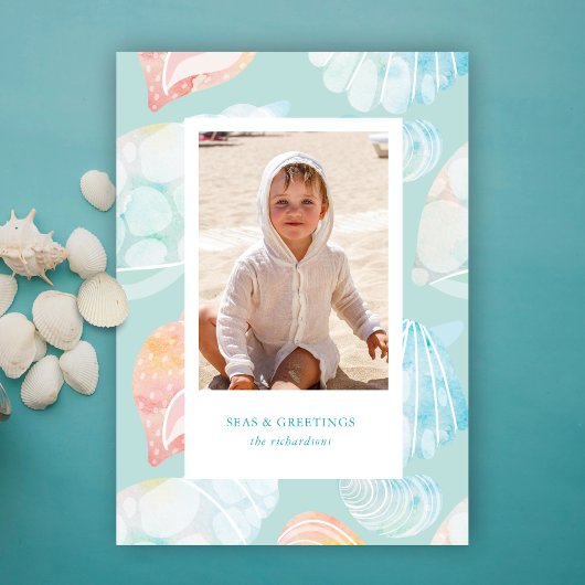 Zeeen en groeten van de Waterverf Shell Feestdagenkaart