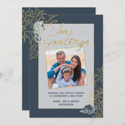 Zeeen en groeten van marinekust en gouden kust feestdagenkaart (Voorkant / Achterkant)