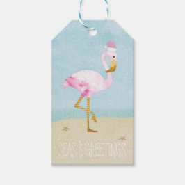 Zeeen en Groeten Waterverf Roze Flamingo Cadeaulabel