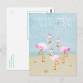 Zeeen en groeten Waterverf Roze flamingos Briefkaart (Voorkant / Achterkant)