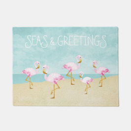 Zeeen en groeten Waterverf Roze flamingos Deurmat
